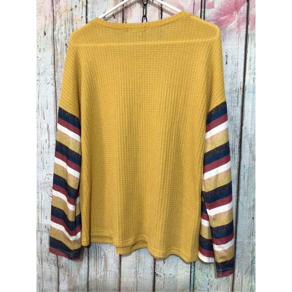NWT Aceshin Gold Waffle Pattern Top with Colorful Sleeves Size Small ❤️💕 - Picture 7 of 13